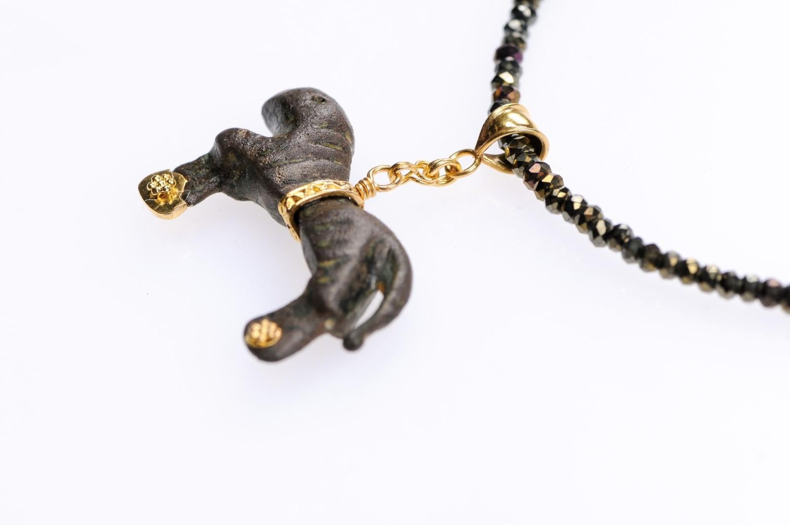 Ancient Bronze Lion Artifact in Custom 21-Karat Gold Hanging Pendant 6