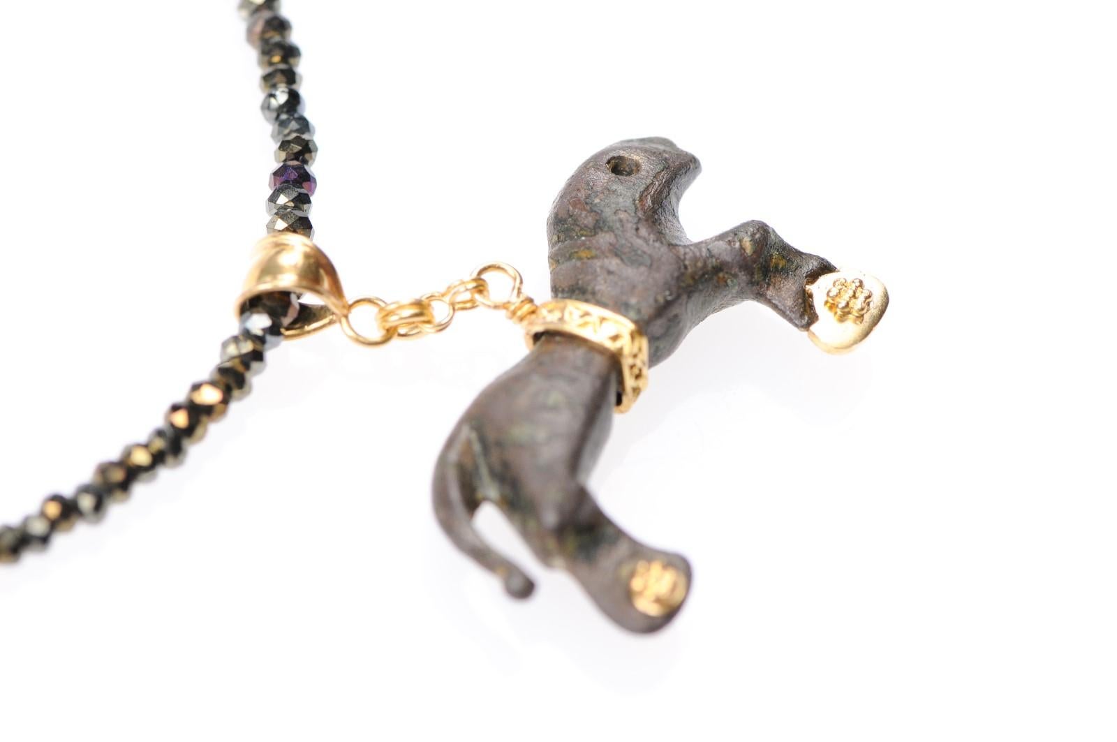 Ancient Bronze Lion Artifact in Custom 21-Karat Gold Hanging Pendant 1