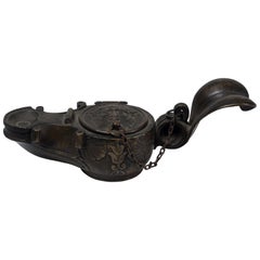 Ancient Bronze Oil Lamp, Italian Manufacture, Rome, Beginning of 1800