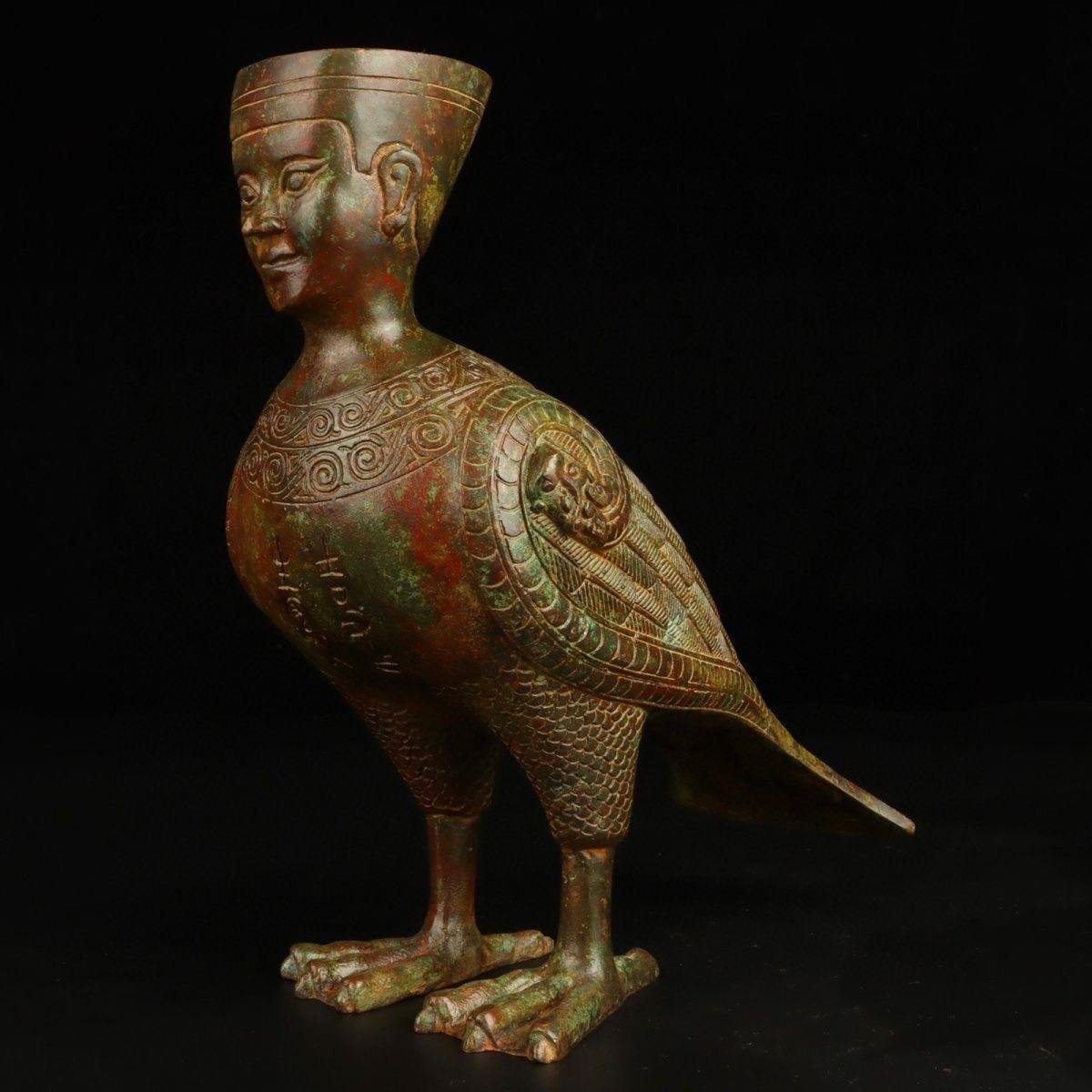 Old Asian Bronze Standing Bird With Human Head Statue For Sale 1