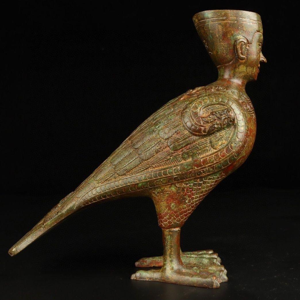 Old Asian Bronze Standing Bird With Human Head Statue For Sale 3