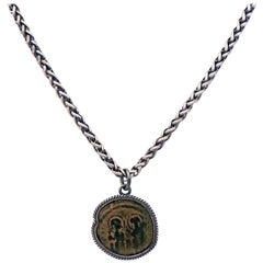 Collier pendentif en argent sterling et pièce de monnaie byzantine ancienne