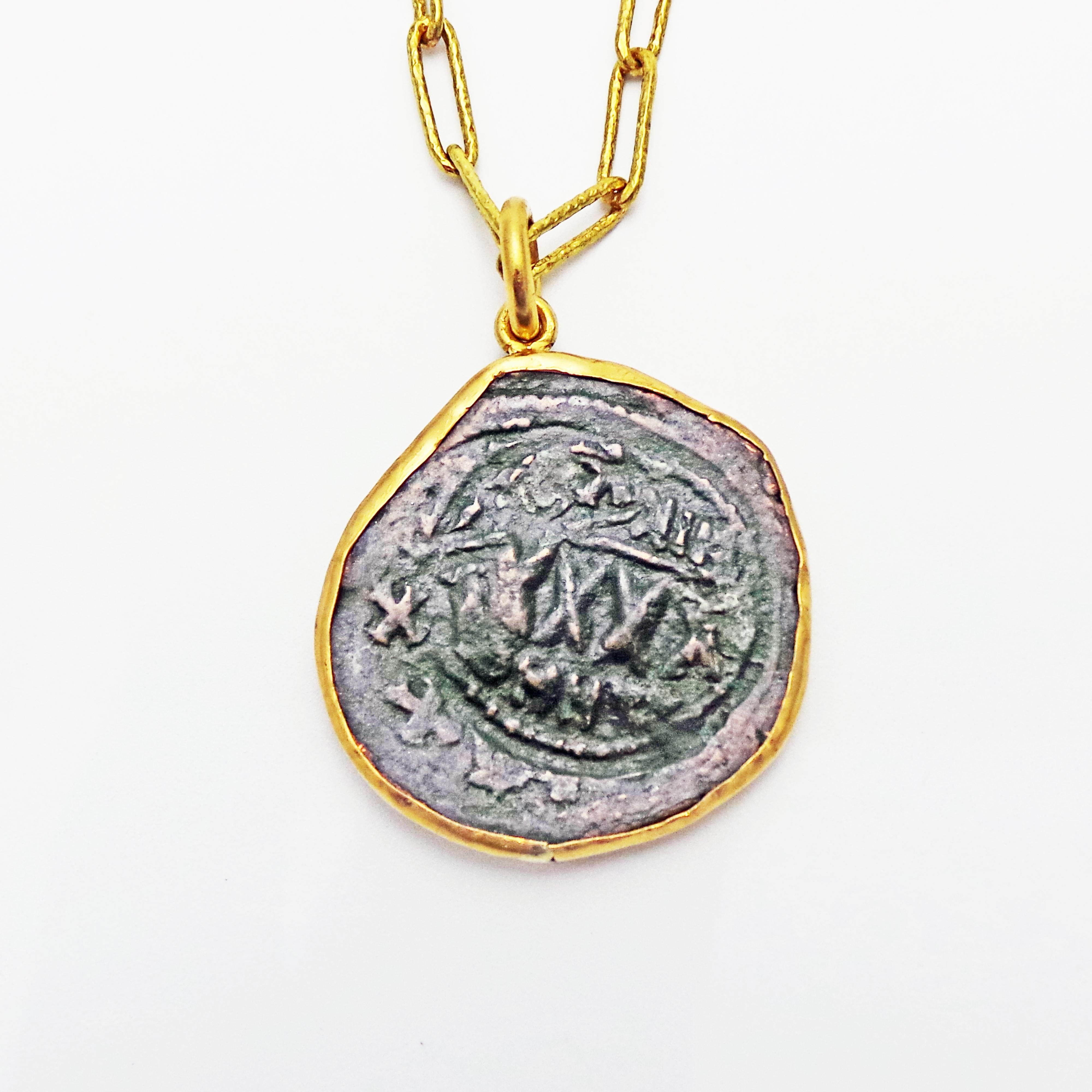 Contemporain Collier pendentif byzantin ancien en bronze, diamants et or en vente
