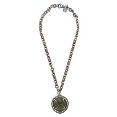 Ancient Byzantine Bronze Coin Two-Tone Pendant Necklace