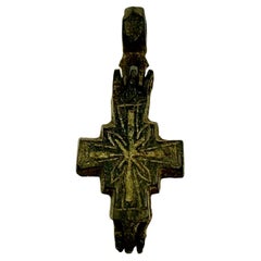 Ancient Byzantine Bronze Double-Sided Engraved Reliquary Cross, 9th-12th Century