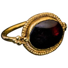 Antique Ancient Byzantine Cabochon Garnet High Karat Gold Ring