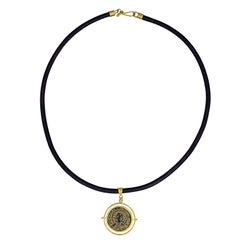 Ancient Byzantine Coin 22 Karat Gold Spinner Pendant on Leather Cord Necklace