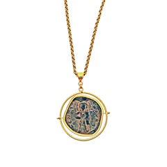 Ancient Byzantine Coin 22k Gold Reversible Spinner Pendant Necklace