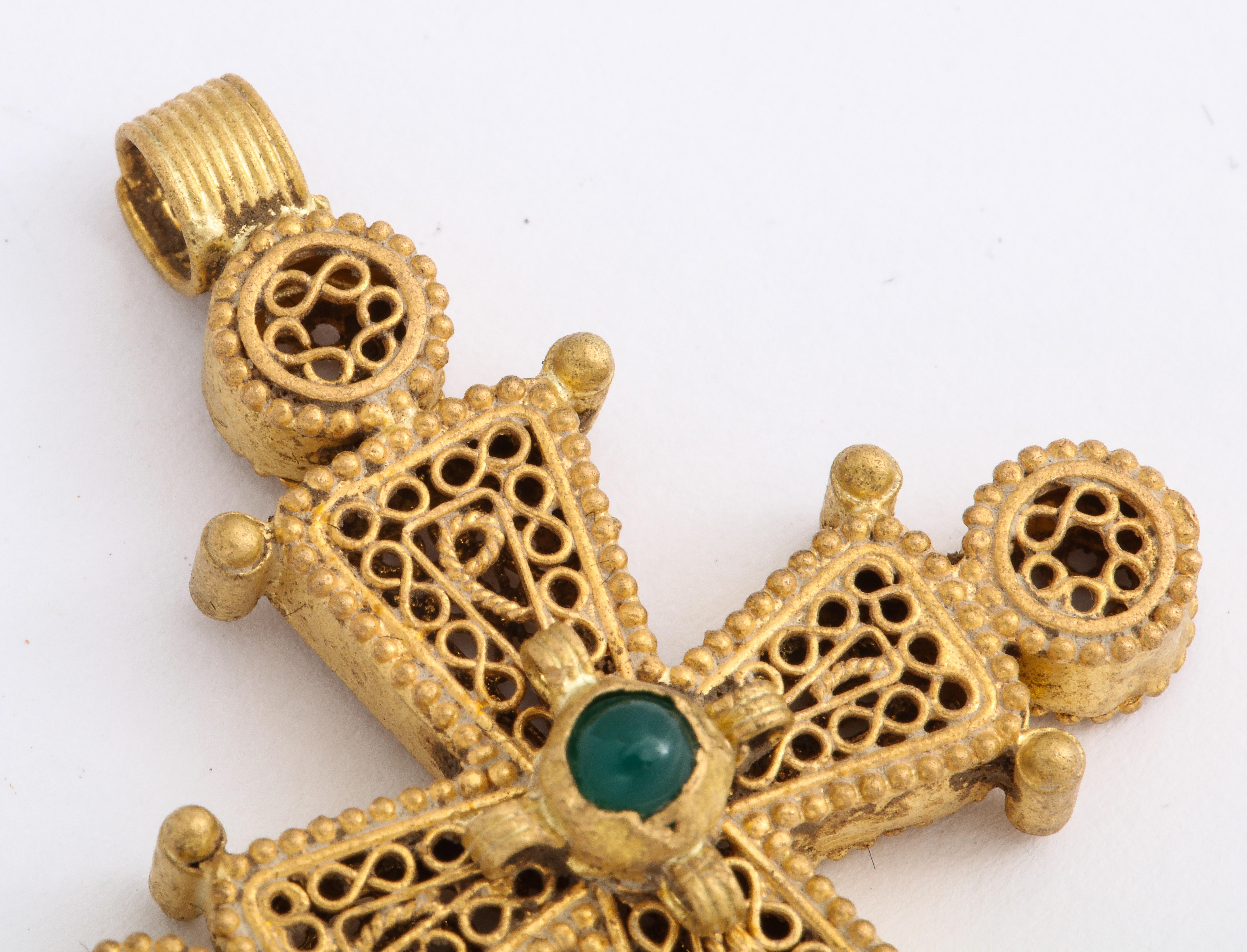Cabochon Ancient Byzantine Gold Cross with Emerald