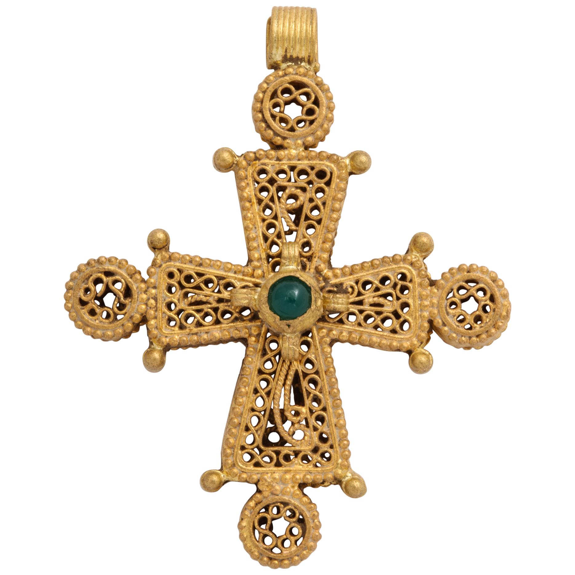 Ancient Byzantine Gold Cross with Emerald