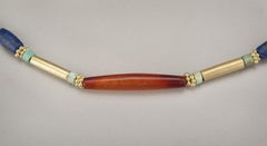 Ancient Carnelian and Lapis Barrel Beads with Turquoise and 20k Gold Tubes