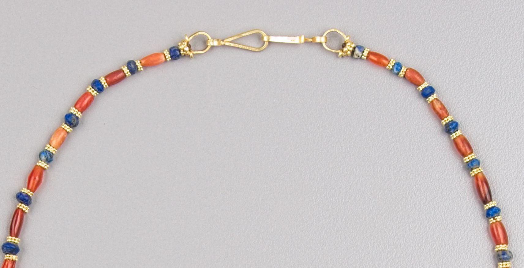 Ancient Carnelian Barrel Beads, Lapis Lazuli, 22k Granulated Gold Ring Beads In Good Condition For Sale In Bloomington, IN