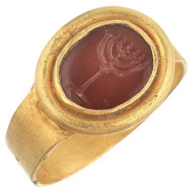 Ancient Carnelian Intaglio Jewish Men's Ring