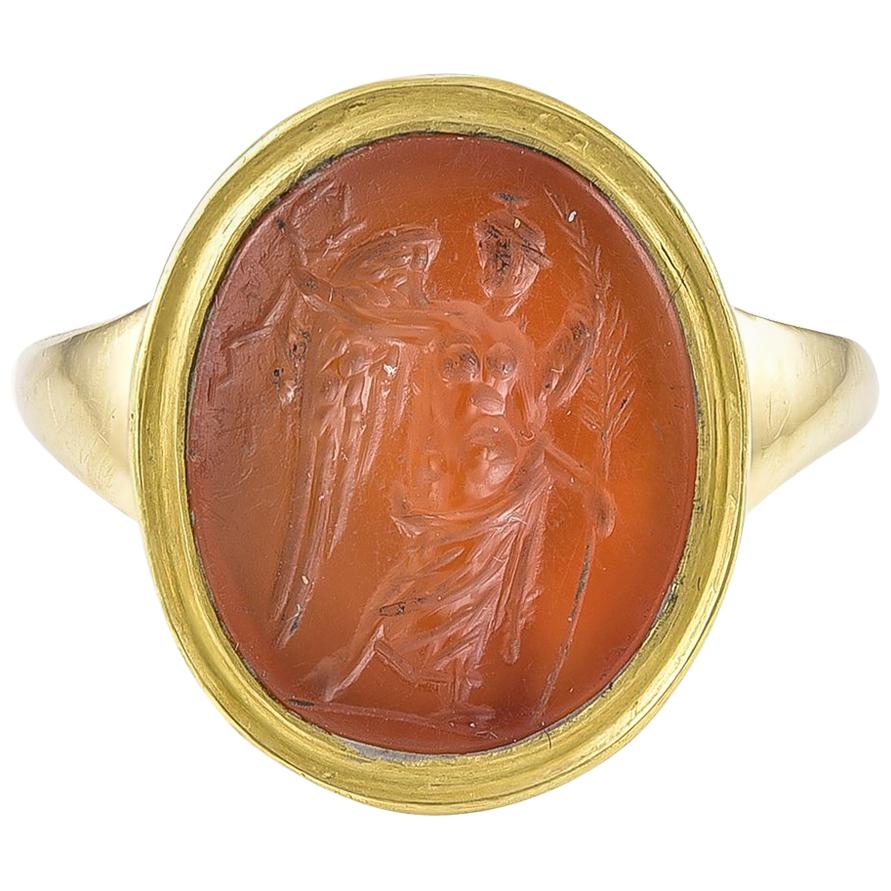 Ancient Carnelian Intaglio of Nike, the Greek Goddess of Victory For Sale