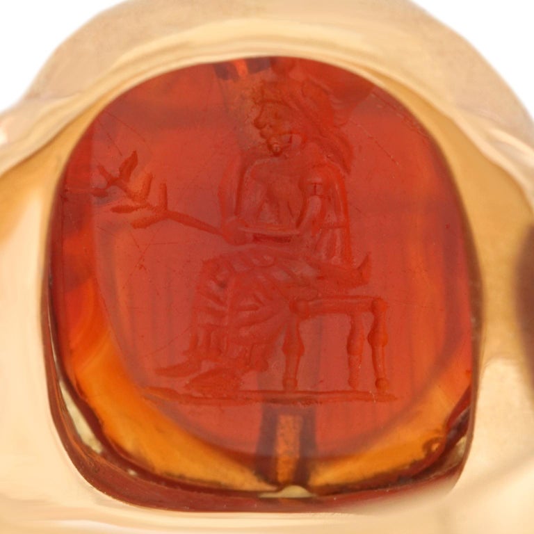 Ancient Carnelian Scarab in 1950s Gold Seal Ring 5