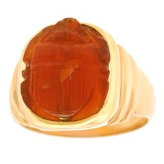 Vintage Ancient Carnelian Scarab in 1950s Gold Seal Ring