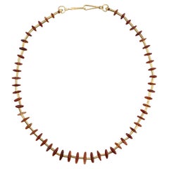 Ancient Carnelian Spars Alternating with 22k Gold Tube Beads and Handmade Clasp