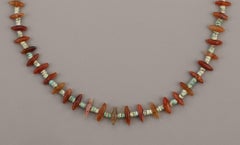 Ancient Carnelian Spars Alternating with Turquoise Beads and Fine Silver Clasp