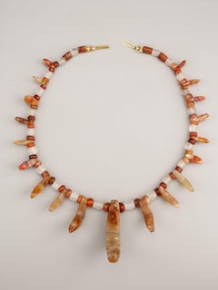 Ancient Carnelian Tairona Bird Pendants, Crystal Beads, and 22k Gold Clasp