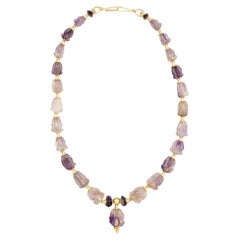 Antike geschnitzte Amethyst Krone Blume Perlenkette mit 22k Gold