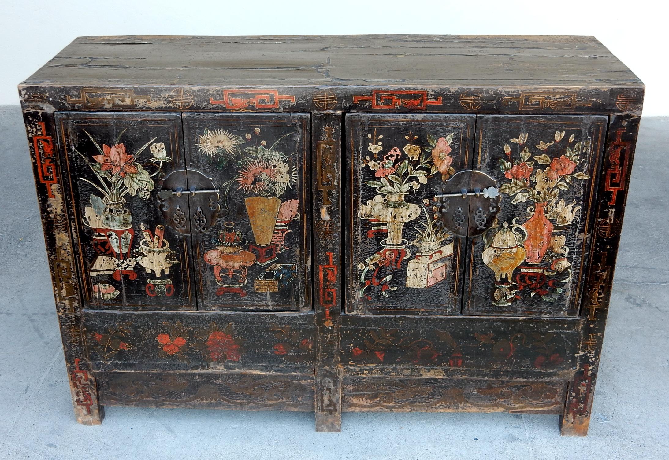 Ancient Chinese Apothecary Lacquered Cabinet Sideboard 6