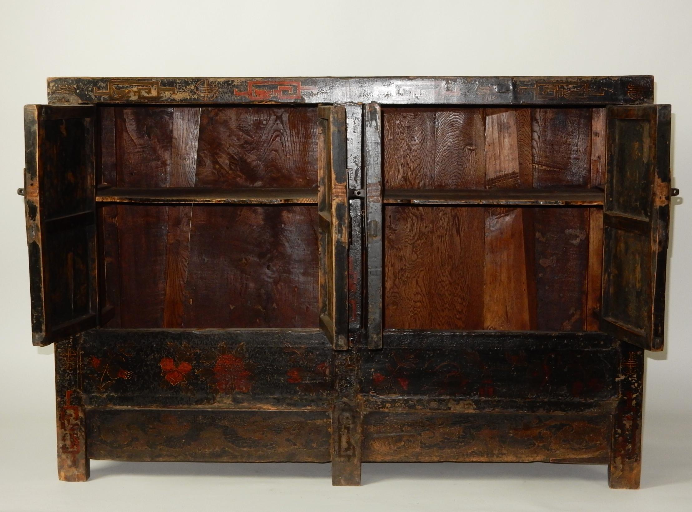 Hardwood Ancient Chinese Apothecary Lacquered Cabinet Sideboard