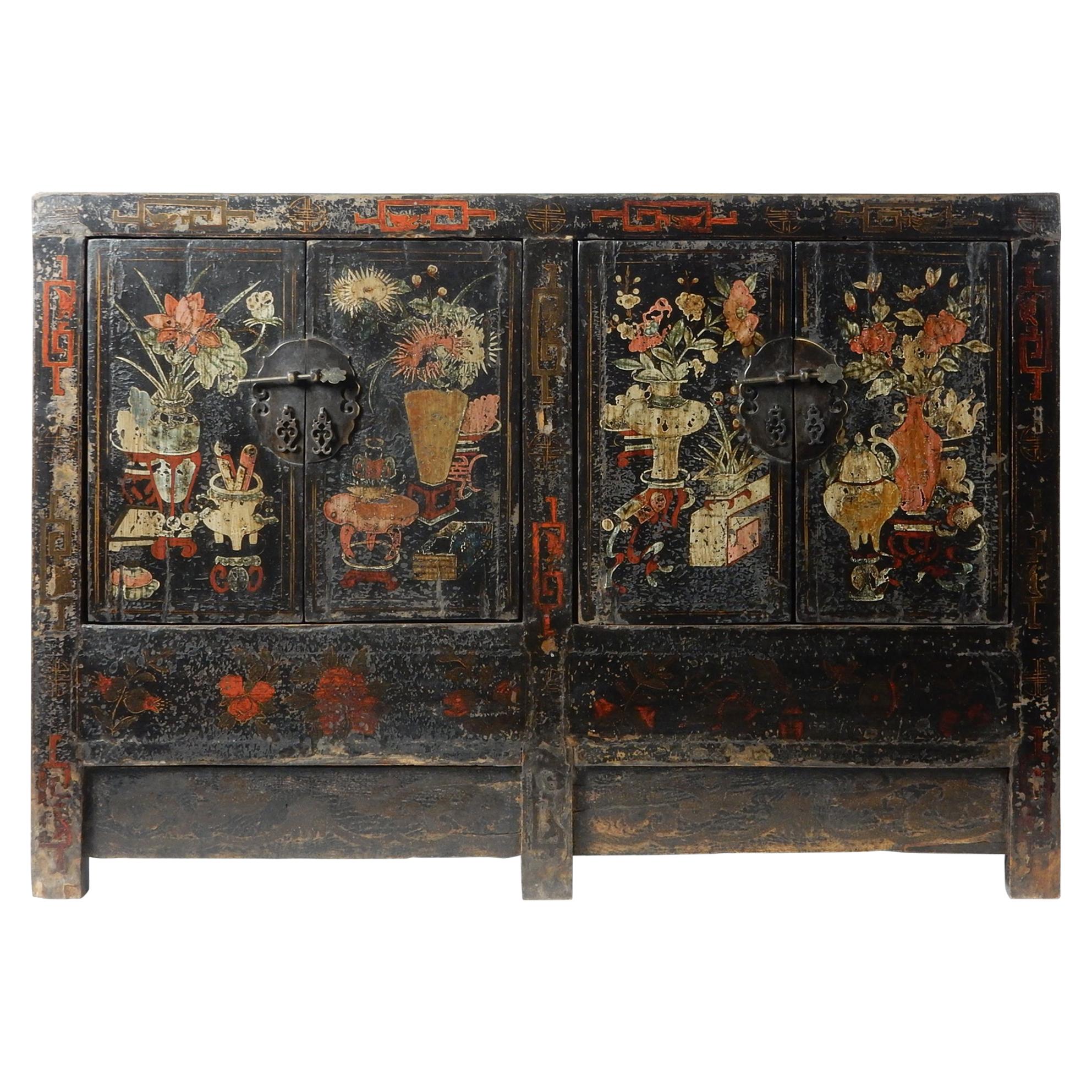 Ancient Chinese Apothecary Lacquered Cabinet Sideboard