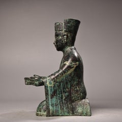 Ancient Chinese Bronze Kneeling Figure Lamp Base with Inscription