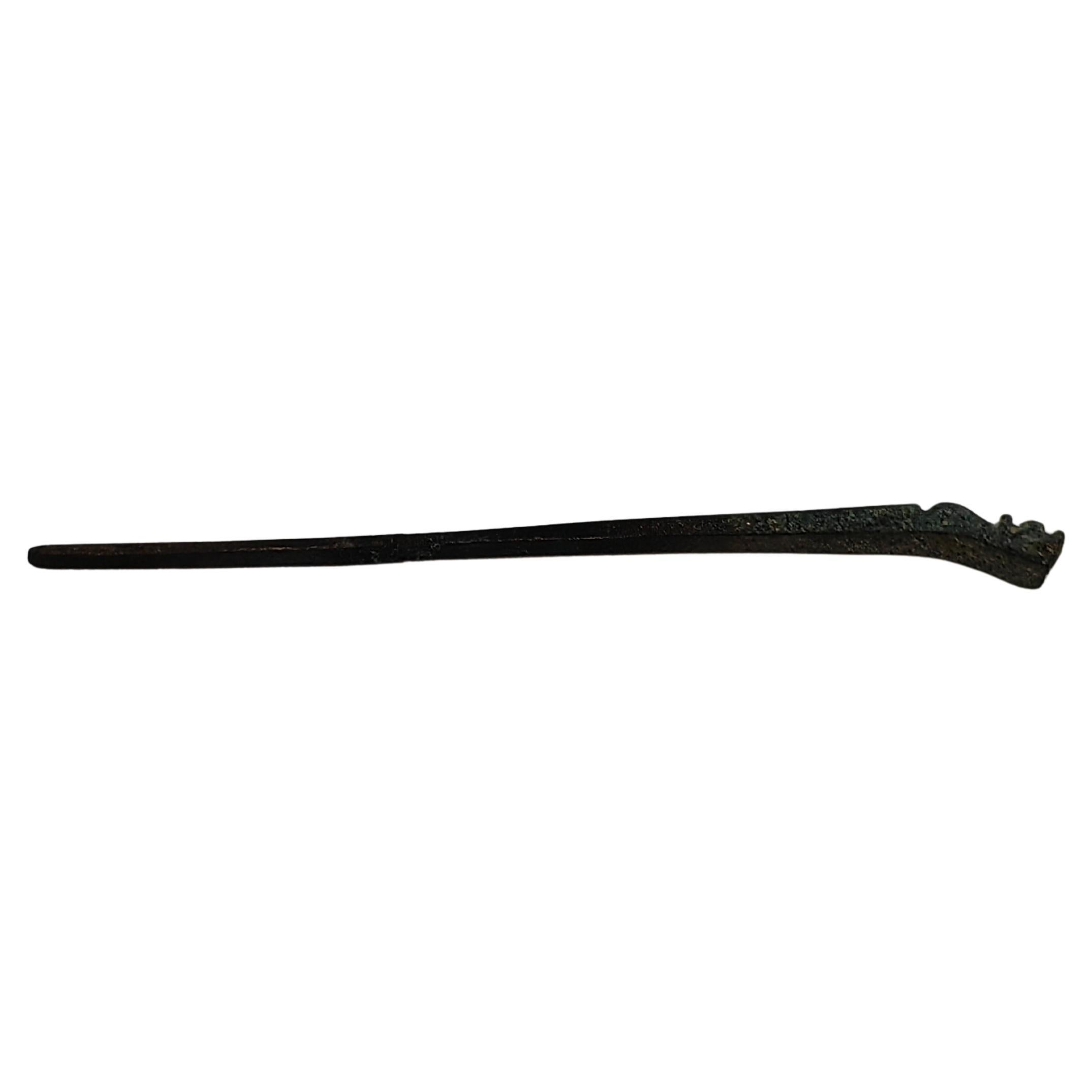 Ancient Chinese China Bronze Dragon Head Hairpin For Sale