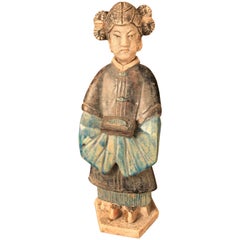 Ancient Chinese Cobalt Blue Glazed Attendant, Ming Dynasty, 1368-1644