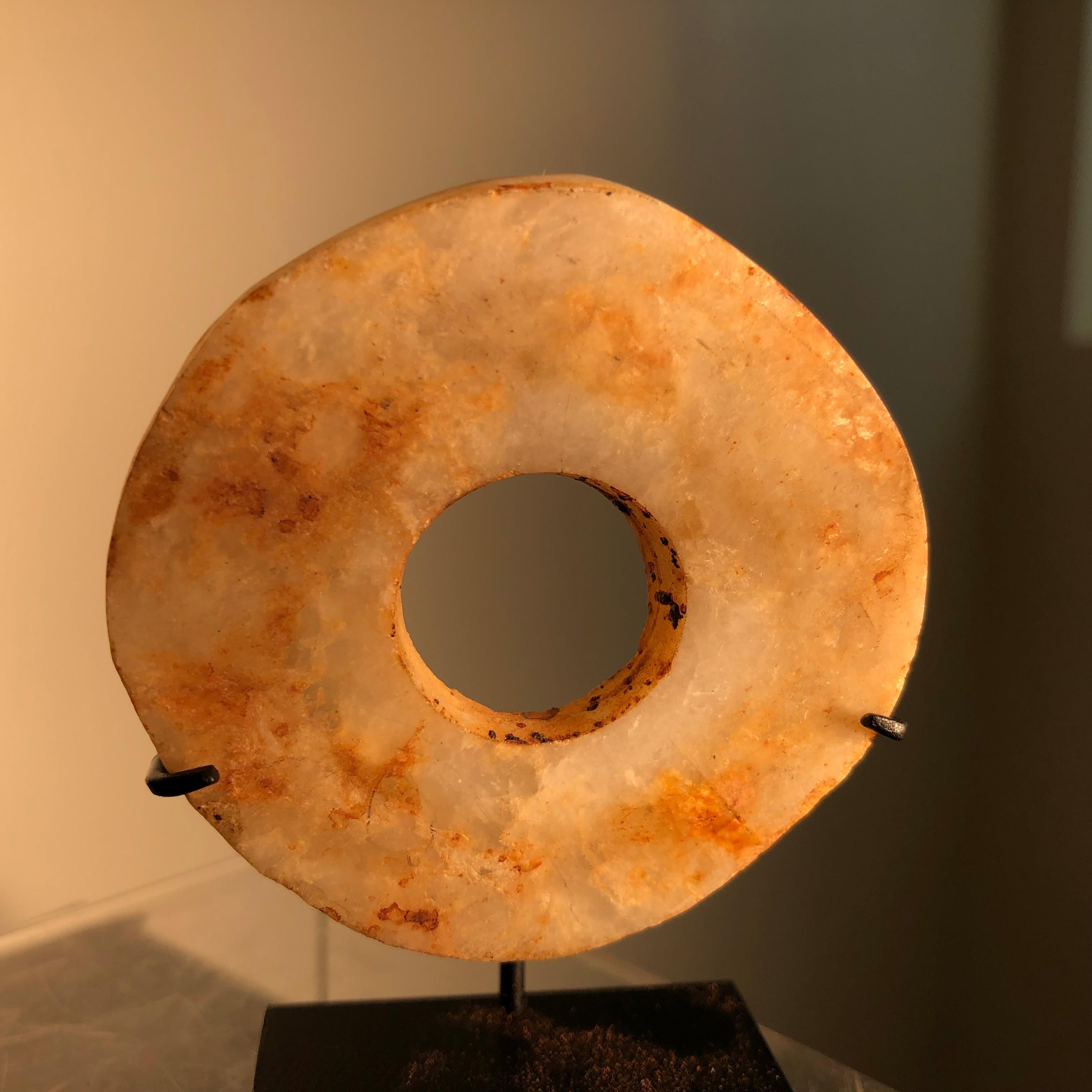  Ancient Chinese Hand-Carved Jade Bi Genuine Specimen from 2000 BC In Good Condition In South Burlington, VT