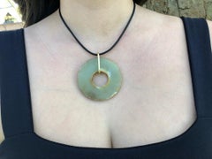 Ancient Chinese "Heavenly Green Jade Bi" 18-Karat Gold Amulet Necklace Unique