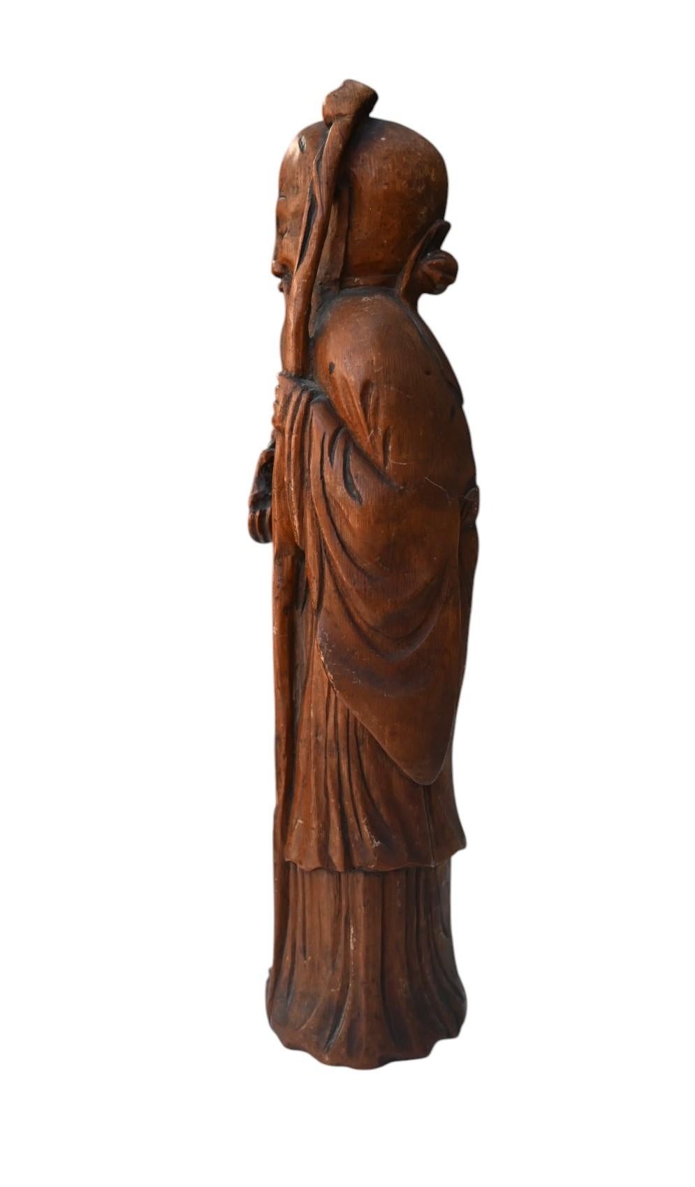 Sculpté à la main Statue en bambou sculpté d'un Sage de l'ancienne dynastie chinoise Qing en vente