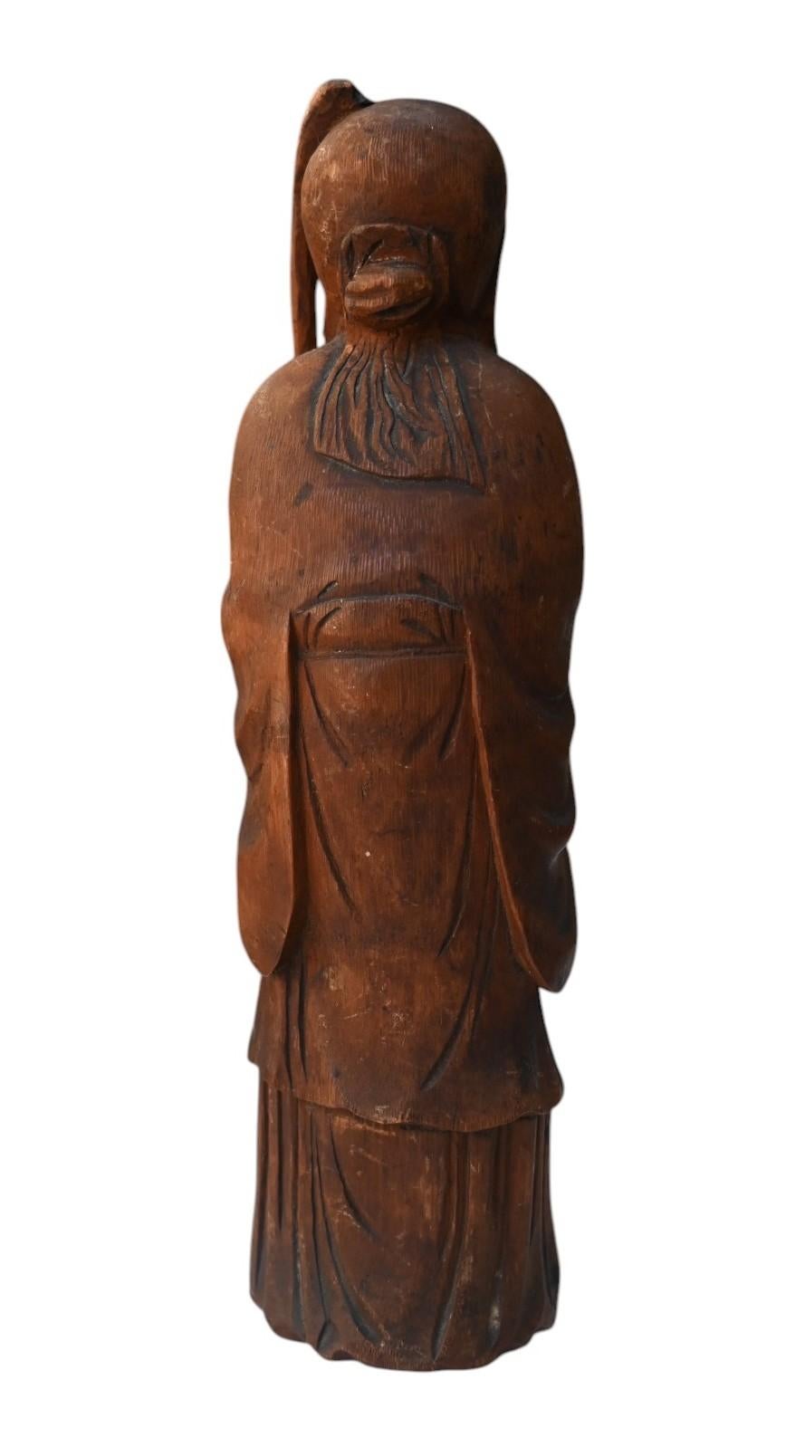 Statue en bambou sculpté d'un Sage de l'ancienne dynastie chinoise Qing Bon état - En vente à Bilzen, BE