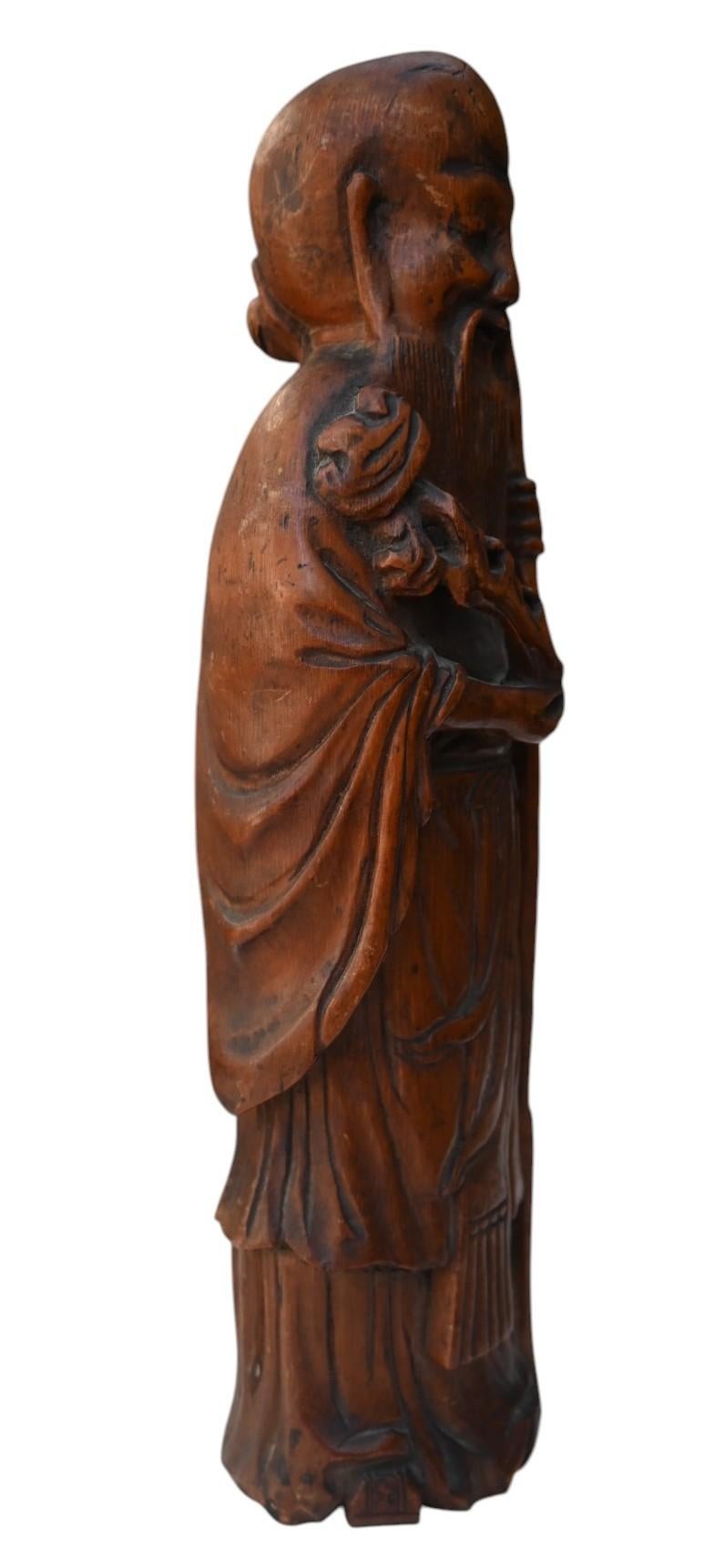 XIXe siècle Statue en bambou sculpté d'un Sage de l'ancienne dynastie chinoise Qing en vente
