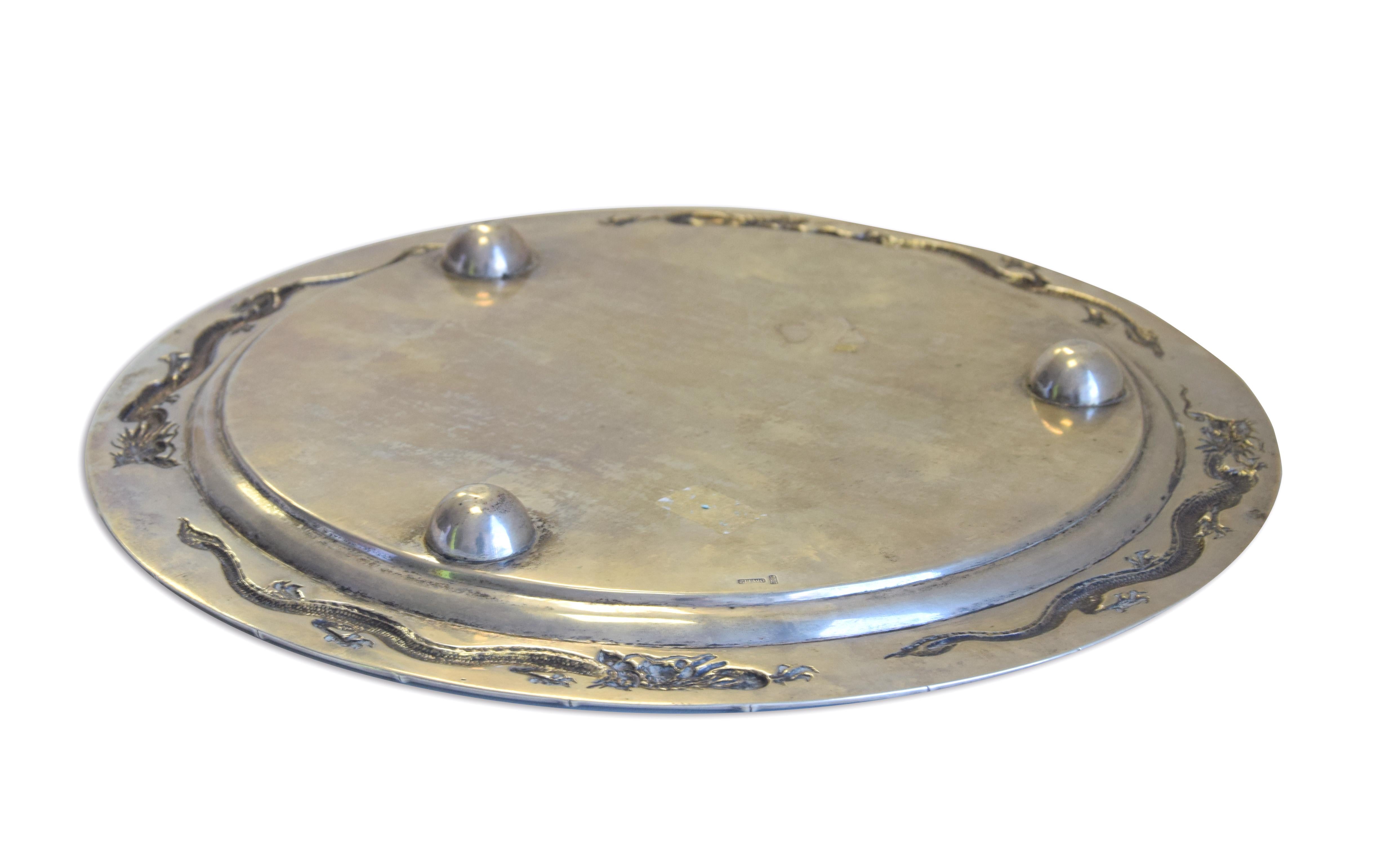 Chinese export Silver Tray, 19th Century For Sale 1