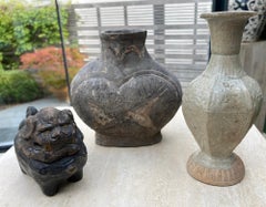 Ancient Chinese Western Han Vessel with an ancient vase and Foo dog container  