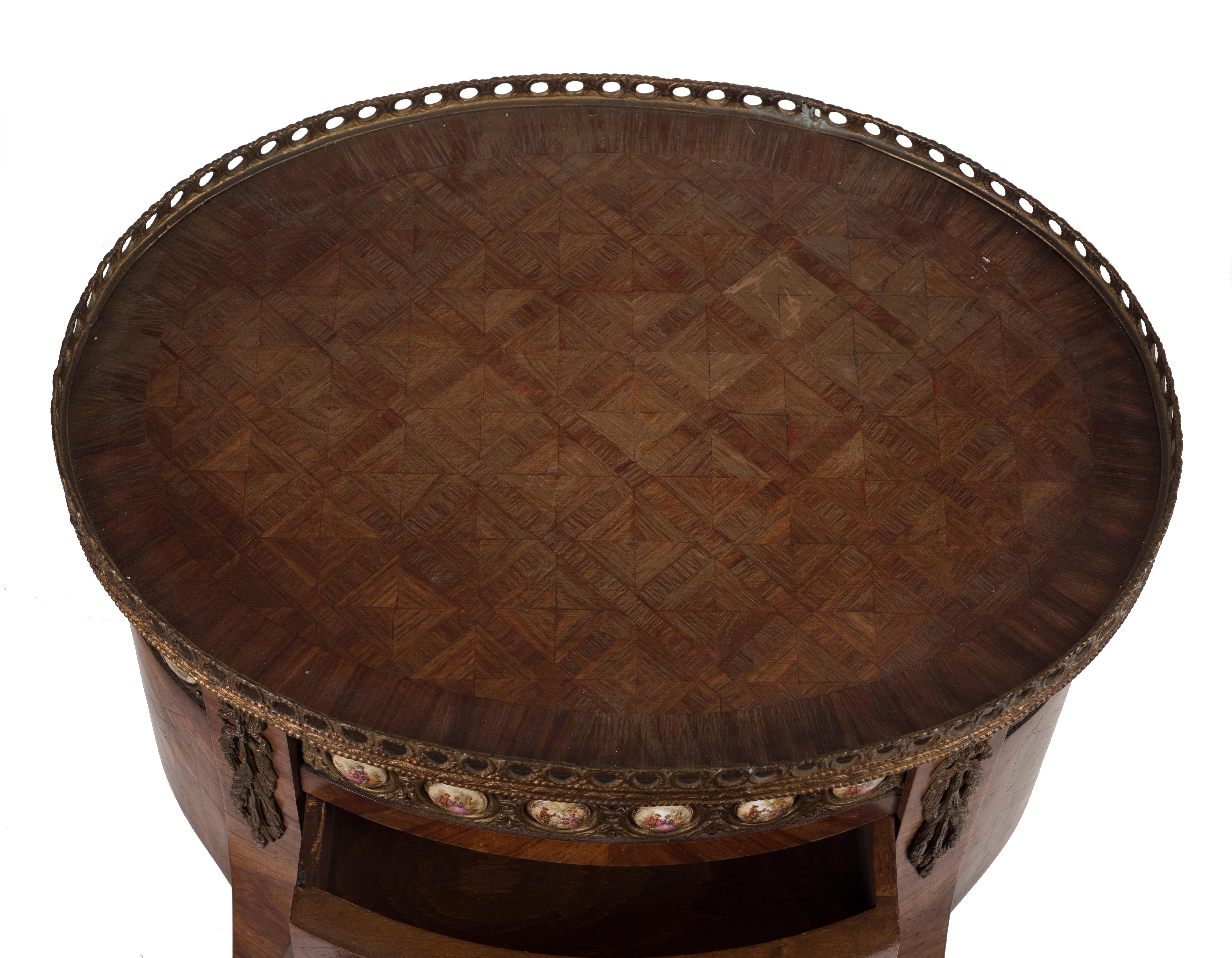 French Ancient Coffee Table in Various Woods, France, End of 19th Century For Sale