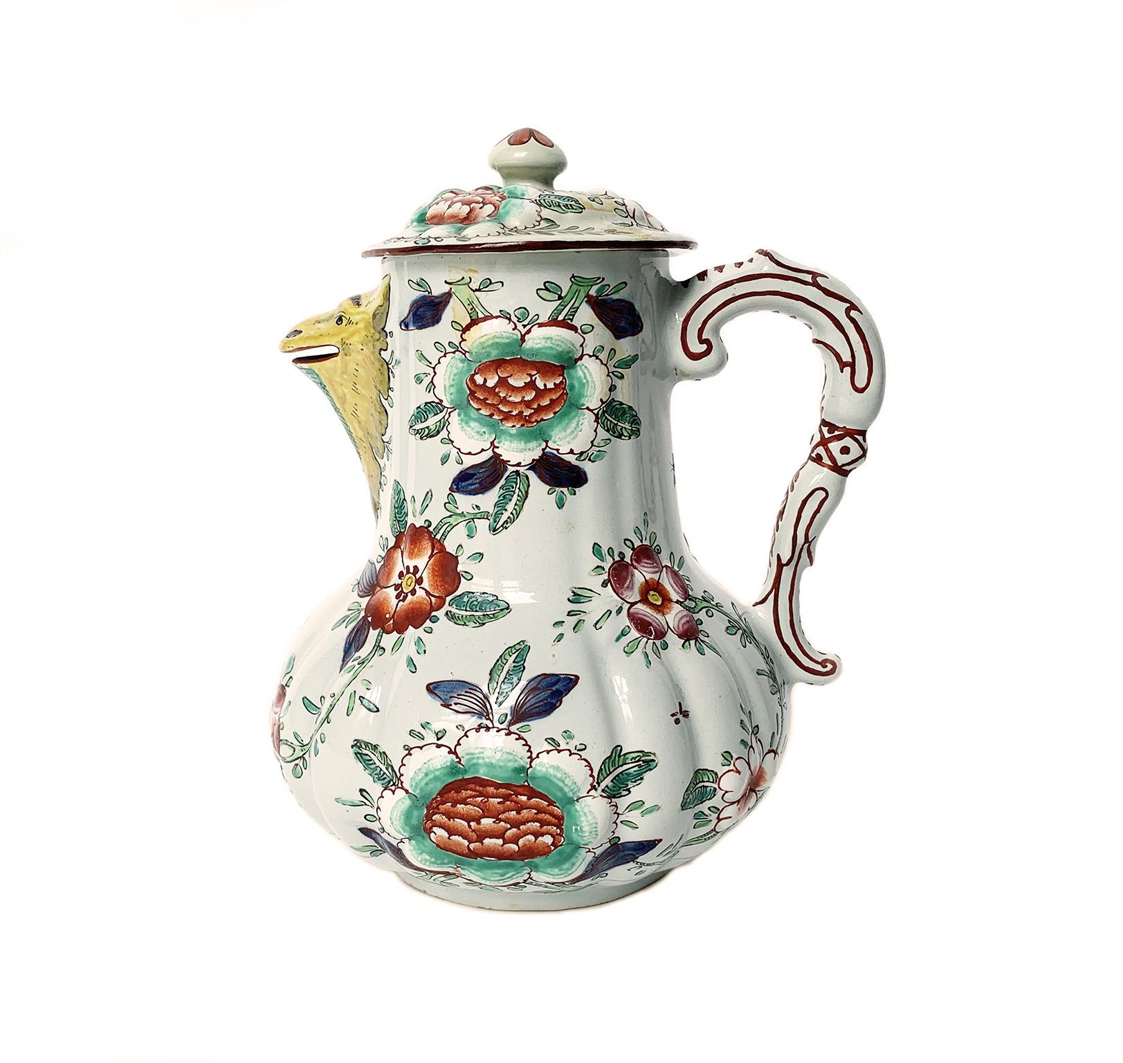 Italian Ancient Maiolica Coffee Set “Barbotine” Decoration Milan, 1770- 1780 For Sale