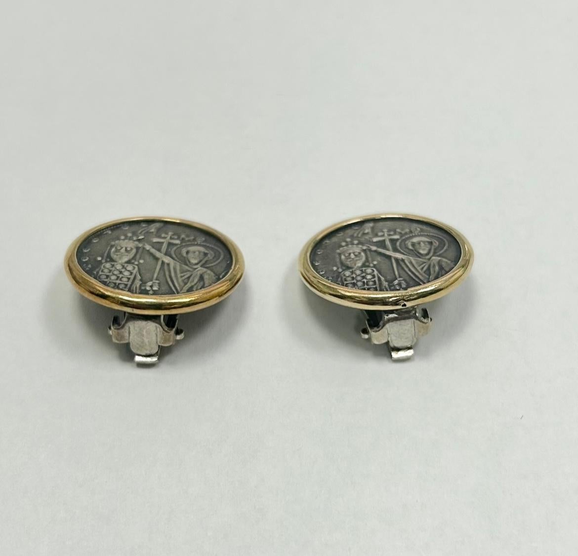 Ancient Coin 18k Ear Clip Earrings In Excellent Condition For Sale In New York, NY