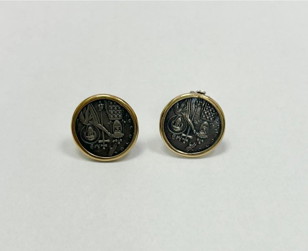 Women's Ancient Coin 18k Ear Clip Earrings For Sale