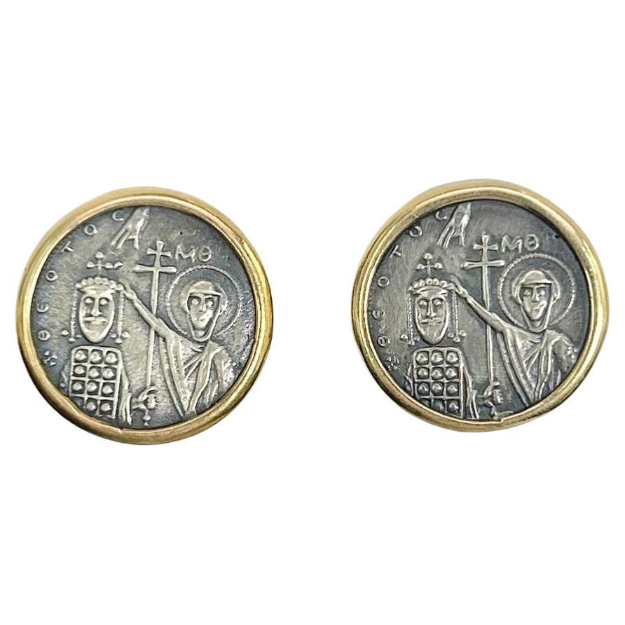 Ancient Coin 18k Ear Clip Earrings For Sale