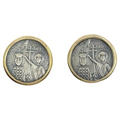 Antique Ancient Coin 18k Ear Clip Earrings