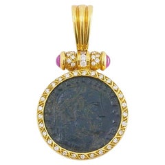 Ancient Coin 18k Gold  Diamond  Ruby Pendant