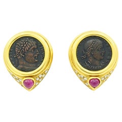 Pendientes Moneda Antigua Oro 18k Rubí