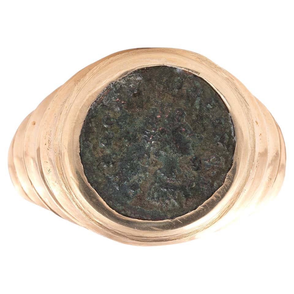 Sacchi Ancient Roman Coin Crossed Rope Ring 18 Karat Satin Yellow Gold ...