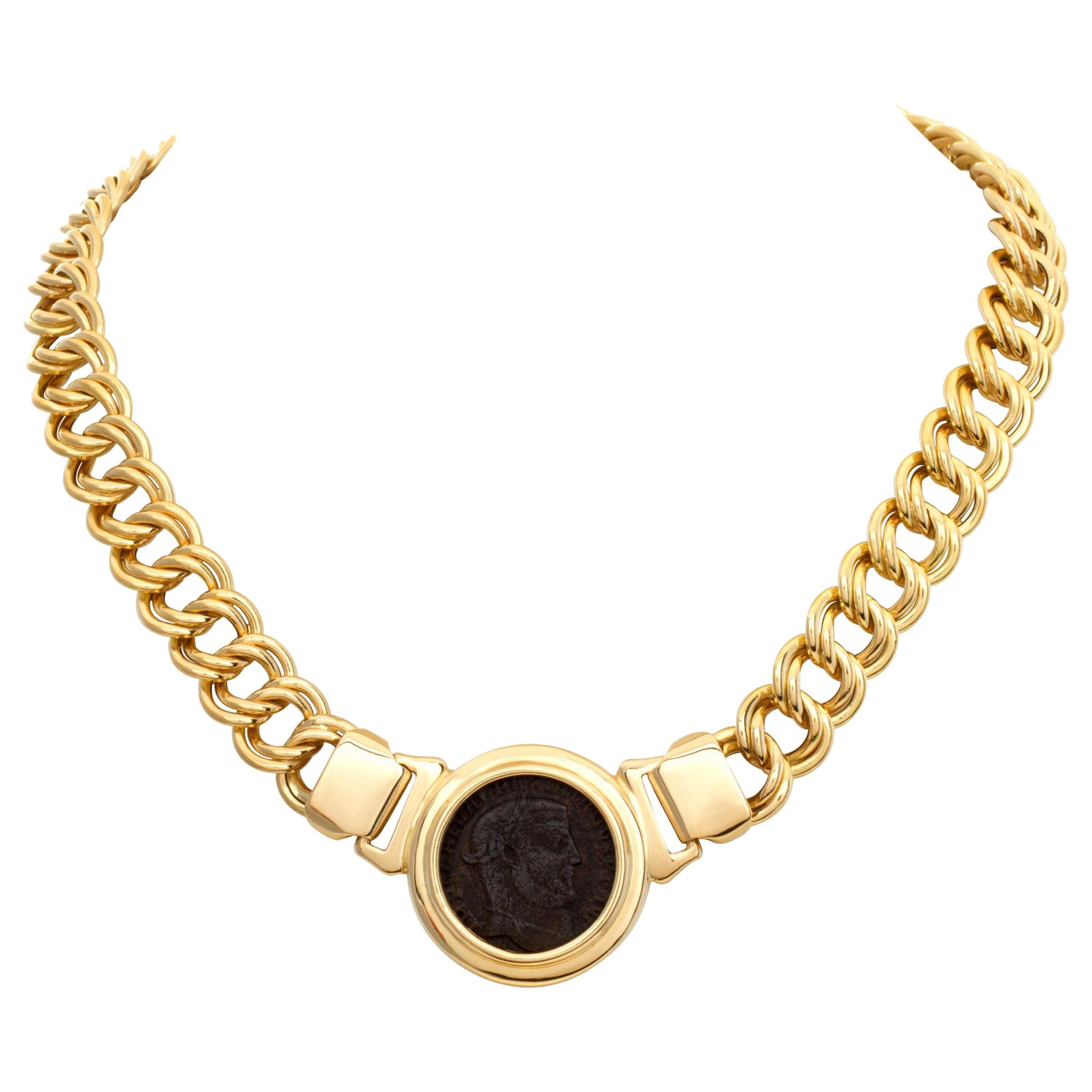 Ancient Coin Necklace on 18k Chain
