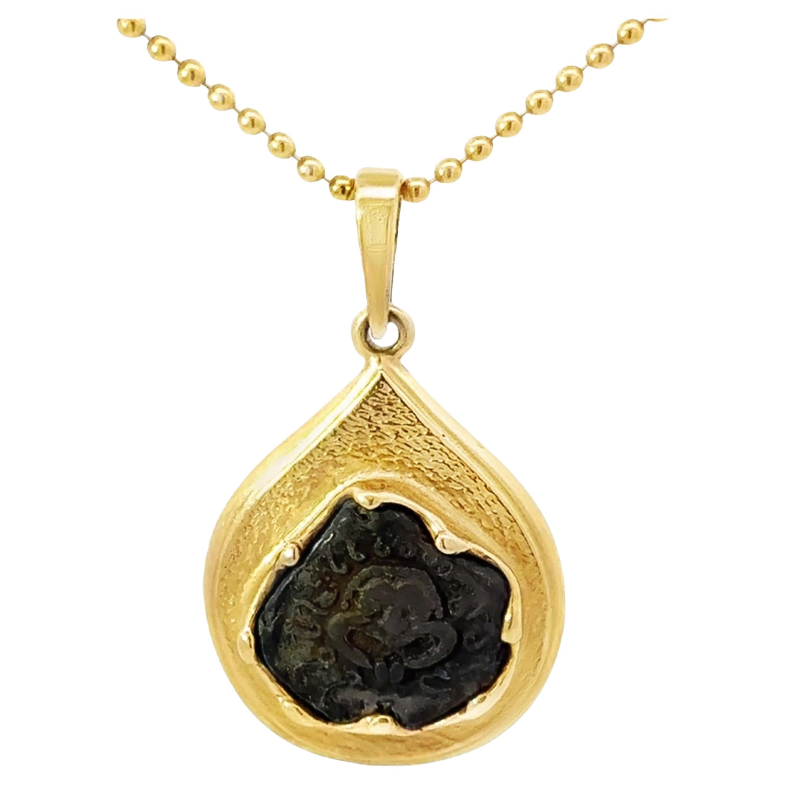 Ancient Coin Pendant Necklace 14k Yellow Gold