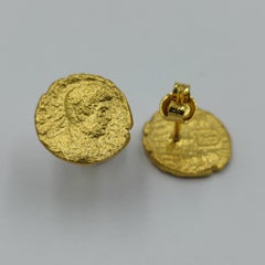 Ancient Coins Gold Plate Silver Design Artist Hand Made Stud Earrings