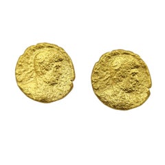 Ancient Coins Gold Plate Silver Design Artist Hand Made Stud Earrings